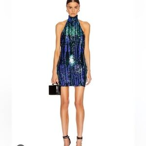 NWT ALIX NYC Sedgwick halter sequin open back dress